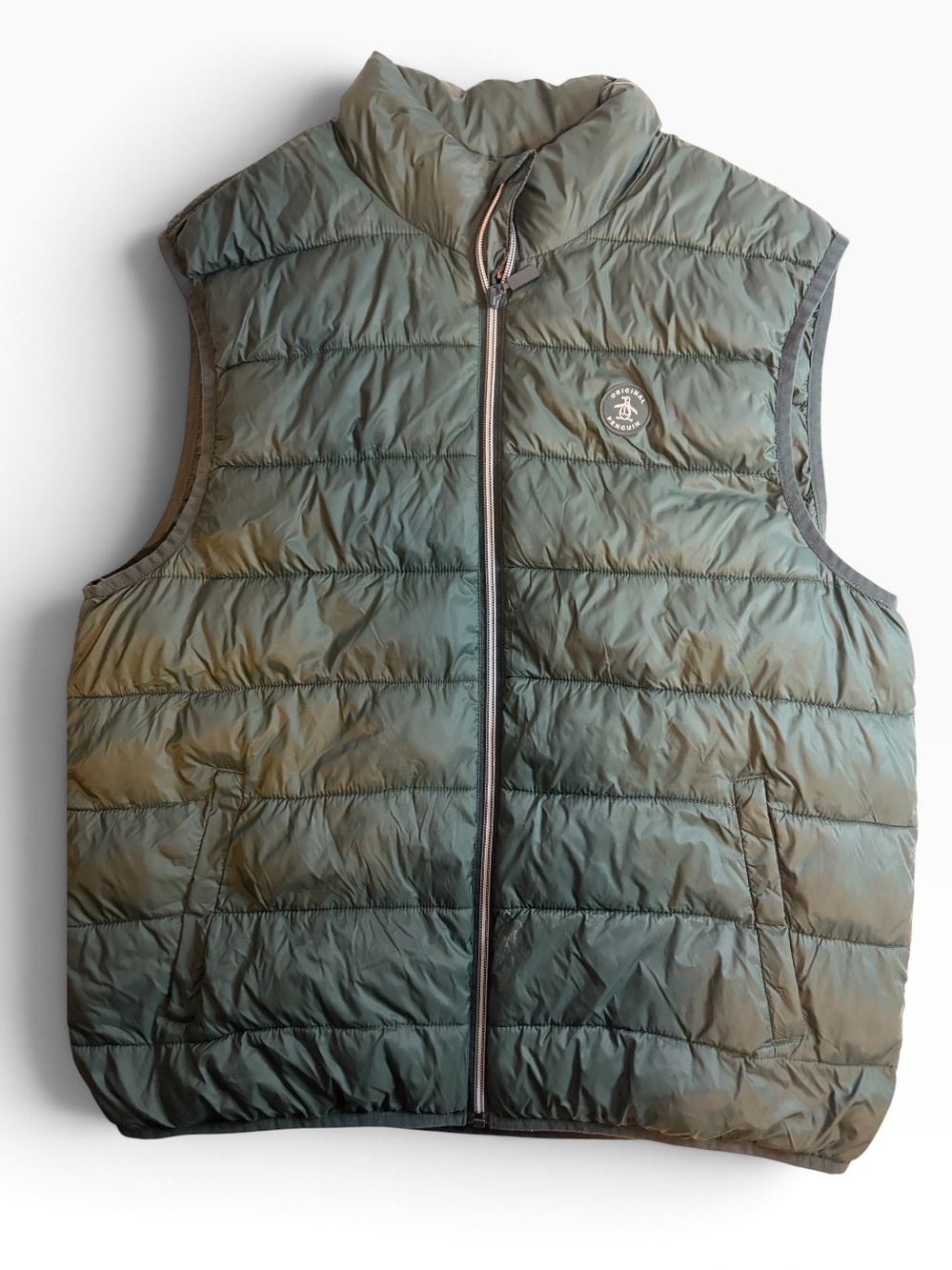 Original Penguin Men’s Large Quilted Puffer Vest Green Full Zip